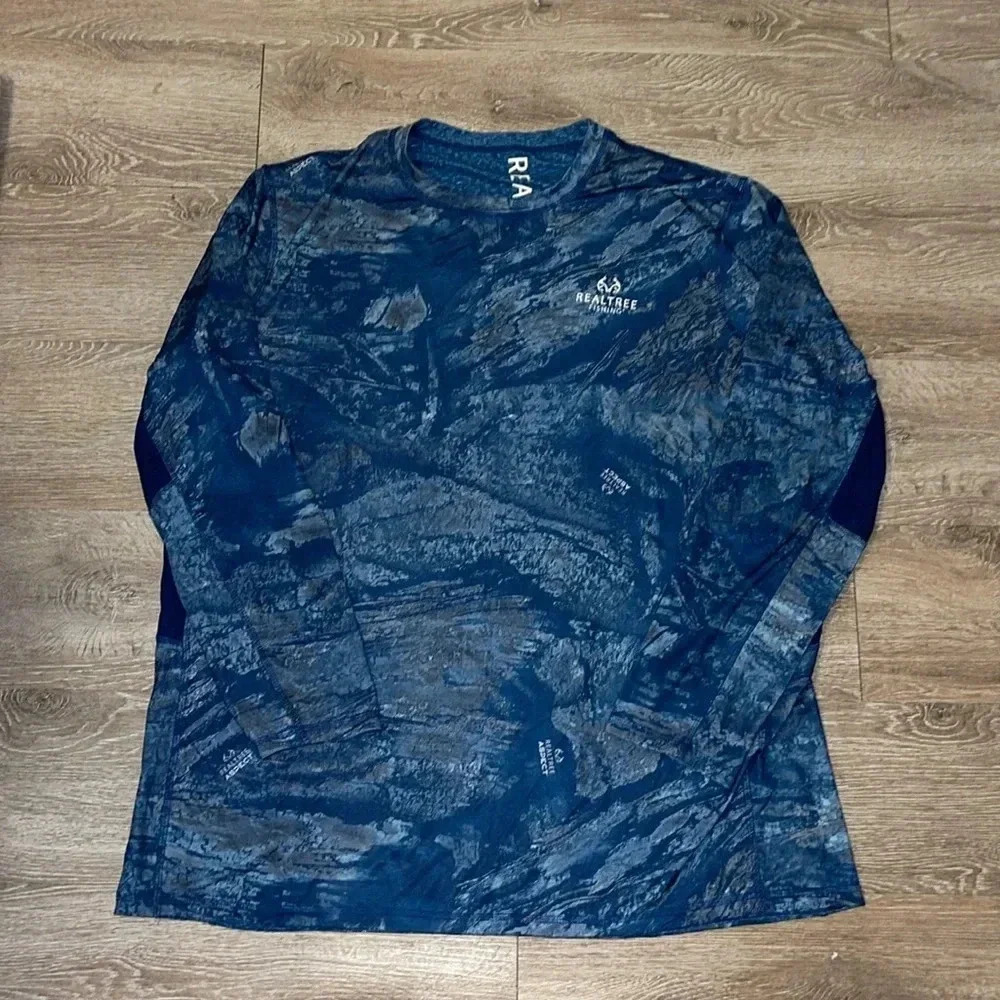 Real tree men’s 3XL blue reversible fishing long sleeve dri fit shirt
